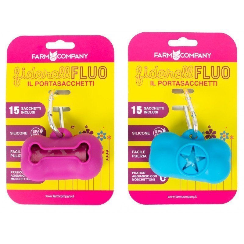 Porta sacchetti a osso con moschettone + 15sacchetti colori mix